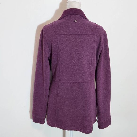Prana Purple Fleece Jacket Size Small Heather Plum Funnel Neck Button-Up Jacket - Picture 5 of 8